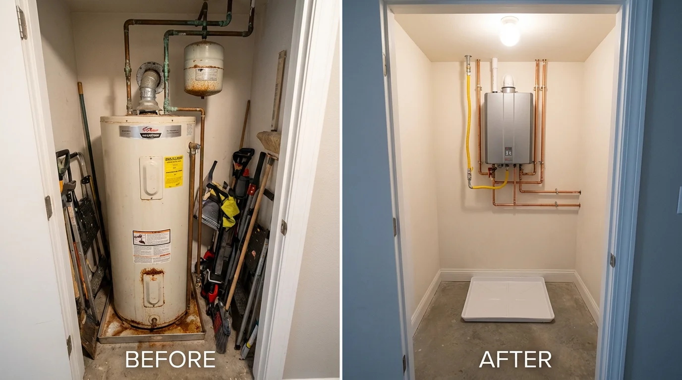Tank water heater versus wall-mounted tankless unit comparison for Quitman, TX homeowners