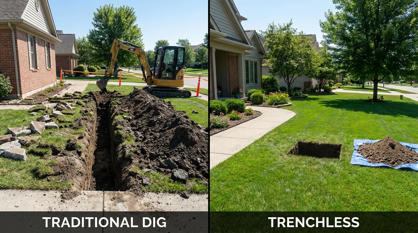 Trenchless sewer repair with minimal yard damage versus traditional excavation in Quitman, TX